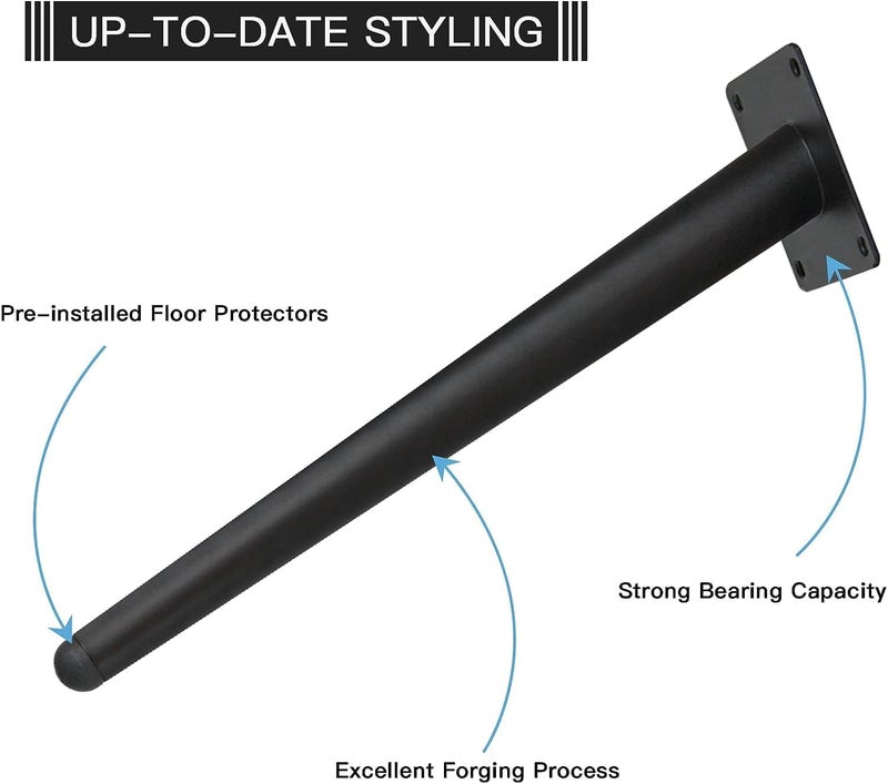 Dcloud Set of 04 Round Inclined Sleek Tapered Chair Legs Sofa Table Legs Furniture Legs Tool_ Inclined with Mounting Screws 6 Black 12 inch - Image 3