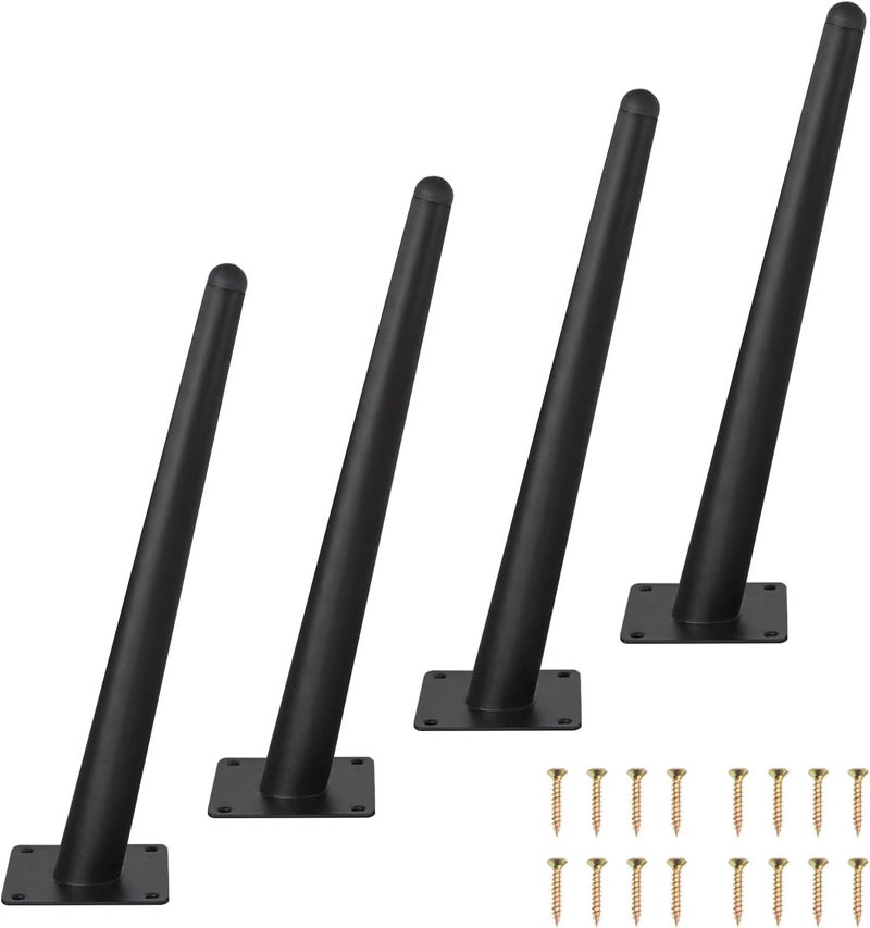 Dcloud Set of 04 Round Inclined Sleek Tapered Chair Legs Sofa Table Legs Furniture Legs Tool_ Inclined with Mounting Screws 6 Black 12 inch - Image 1