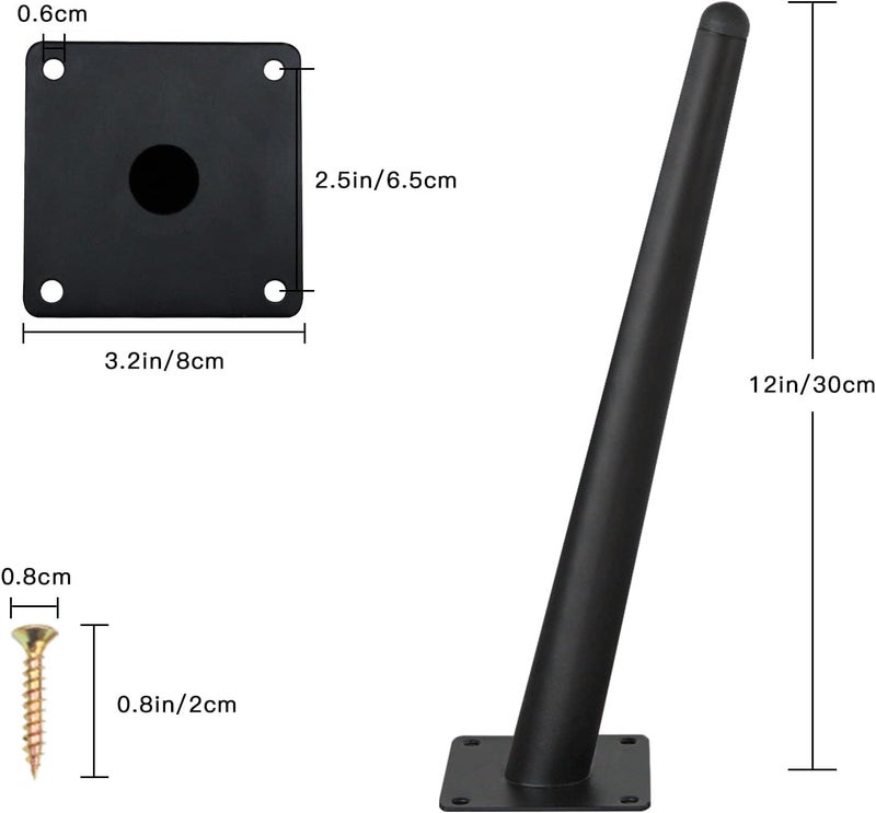 Dcloud Set of 04 Round Inclined Sleek Tapered Chair Legs Sofa Table Legs Furniture Legs Tool_ Inclined with Mounting Screws 6 Black 12 inch - Image 2