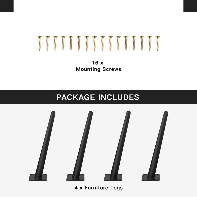 Dcloud Set of 04 Round Inclined Sleek Tapered Chair Legs Sofa Table Legs Furniture Legs Tool_ Inclined with Mounting Screws 6 Black 12 inch - Image 5