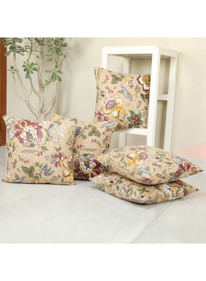 Clasiko Cotton Cushion Covers Set of 5; 18x18 Inches; Floral Fushion - Image 1