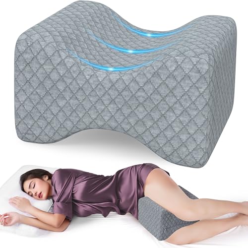 SweetSlubr Memory Foam Knee Pillow for Side Sleepers, Support Leg Pillow for Side Sleeping, Smooth Spine Alignment Pillow, Cushion for Hip, Back, Sciatica, Knee, Joints Pain Relief, Gray - Image 1