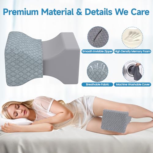 SweetSlubr Memory Foam Knee Pillow for Side Sleepers, Support Leg Pillow for Side Sleeping, Smooth Spine Alignment Pillow, Cushion for Hip, Back, Sciatica, Knee, Joints Pain Relief, Gray - Image 3