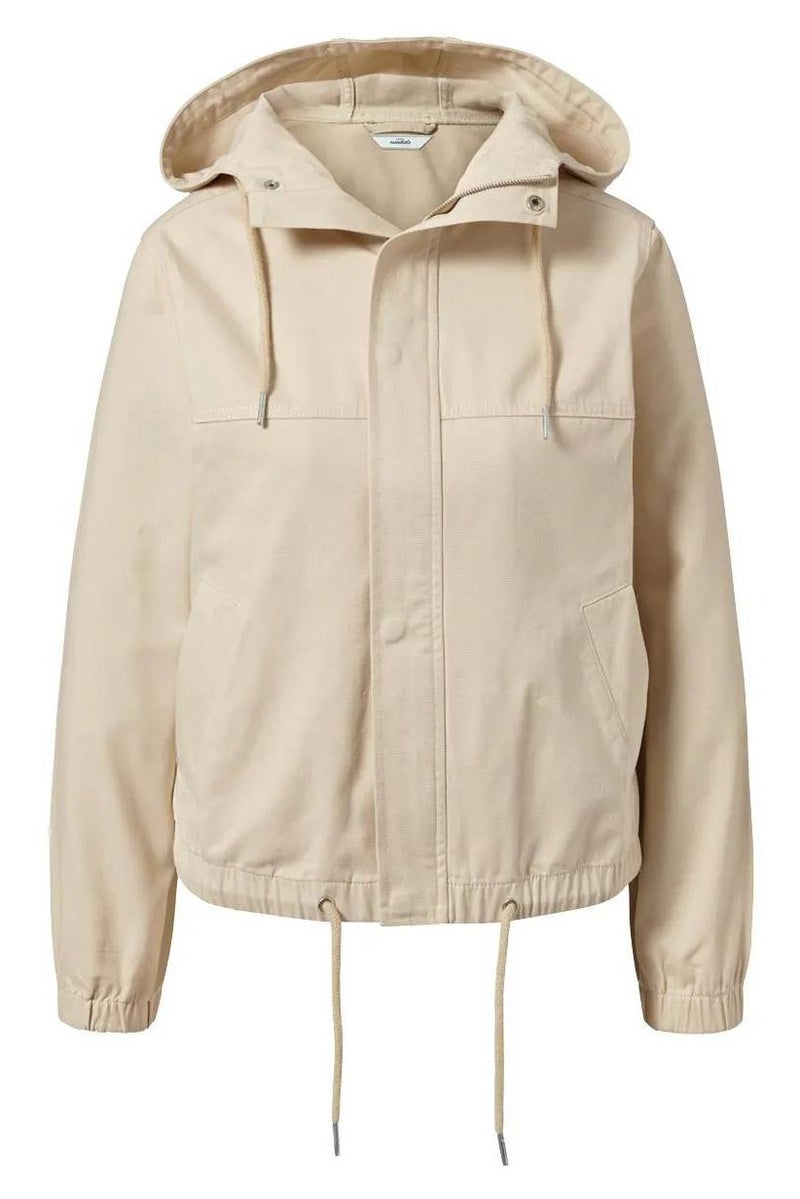 Tchibo Women Hooded Full Zip Solid Woven Jacket, Sandy - Image 2