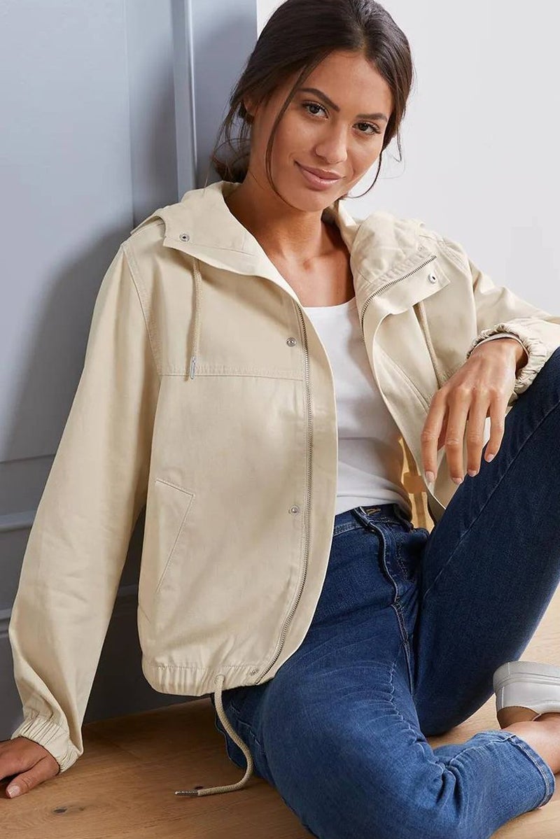 Tchibo Women Hooded Full Zip Solid Woven Jacket, Sandy - Image 1