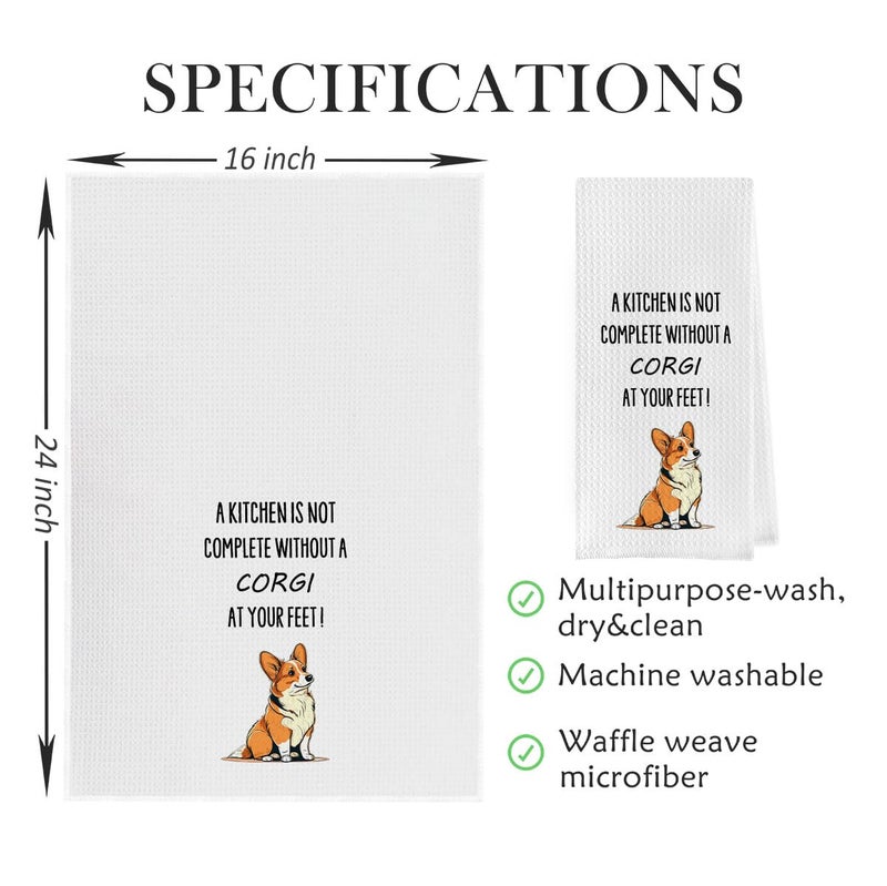 Geqtt Funny Corgi Dish Towels - Corgi Decorative Waffle Weave Kitchen Towels, Corgi Hand Towel, Corgi Tea Towel, Corgi Gifts, Corgi Gifts for Corgi Lovers (16Ã—24 Inches) - Image 5