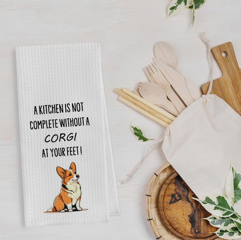 Geqtt Funny Corgi Dish Towels - Corgi Decorative Waffle Weave Kitchen Towels, Corgi Hand Towel, Corgi Tea Towel, Corgi Gifts, Corgi Gifts for Corgi Lovers (16Ã—24 Inches) - Image 3