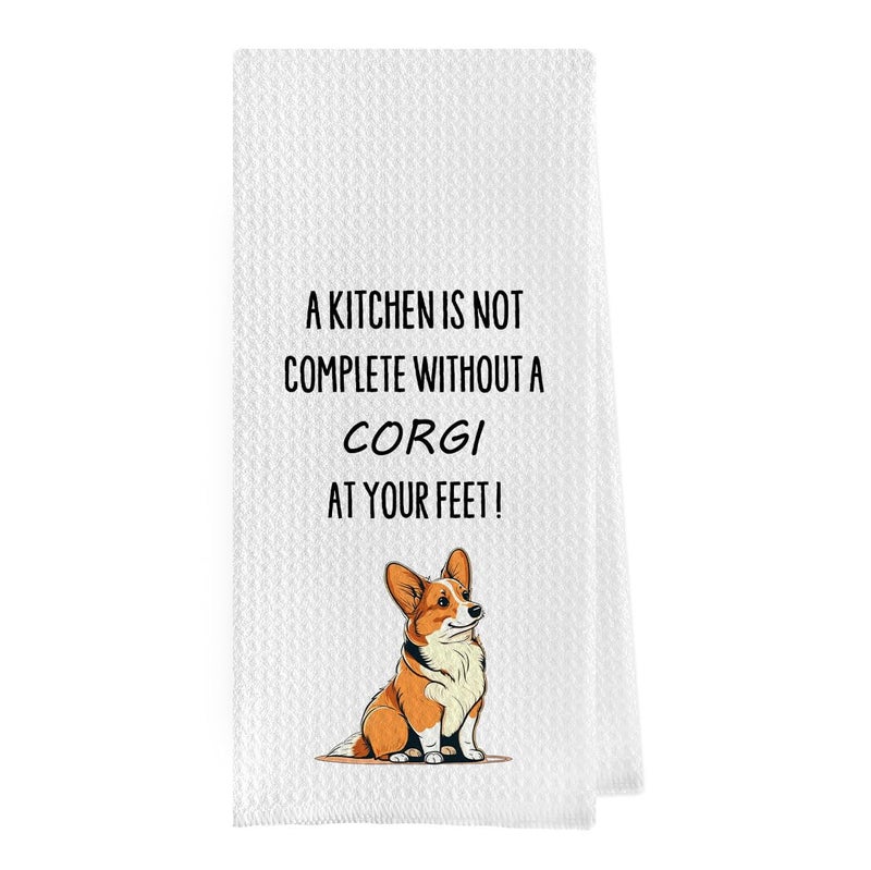 Geqtt Funny Corgi Dish Towels - Corgi Decorative Waffle Weave Kitchen Towels, Corgi Hand Towel, Corgi Tea Towel, Corgi Gifts, Corgi Gifts for Corgi Lovers (16Ã—24 Inches) - Image 1