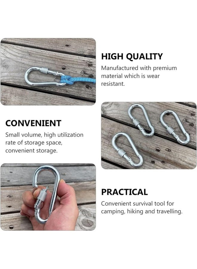 Biella Biella™ 2Pcs 6mm  Safe Lock Carabiner Clip – GI Heavy Duty Spring Snap Clip Screw Lock Hooks for Outdoor Climbing, Hiking Camping, Gym, Boating, Hang Plants, Hammocks etc  - Image 3