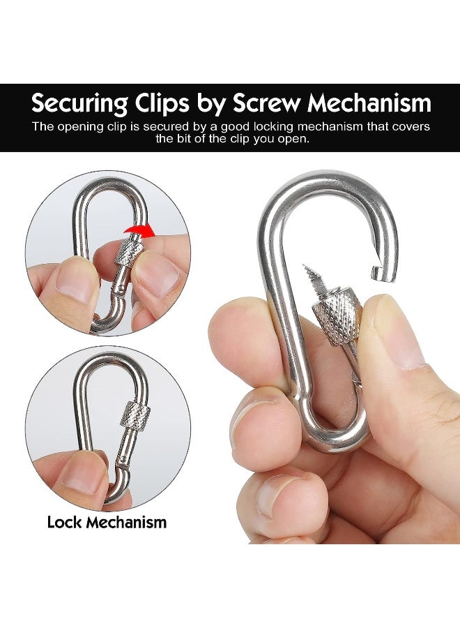 Biella Biella™ 2Pcs 6mm  Safe Lock Carabiner Clip – GI Heavy Duty Spring Snap Clip Screw Lock Hooks for Outdoor Climbing, Hiking Camping, Gym, Boating, Hang Plants, Hammocks etc  - Image 4