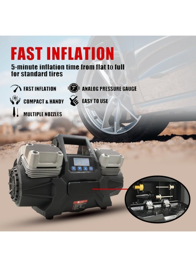 شيزا ستار منفاخ إطارات محمول بـ 4 أسطوانات، ضغط أقصى 150 PSI، تدفق هواء 400 لتر/دقيقة، يعمل بجهد 12 فولت تيار مستمر، مزود بشاشة رقمية وخرطوم هواء - Image 3