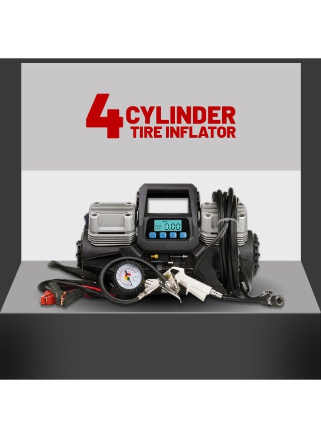 شيزا ستار منفاخ إطارات محمول بـ 4 أسطوانات، ضغط أقصى 150 PSI، تدفق هواء 400 لتر/دقيقة، يعمل بجهد 12 فولت تيار مستمر، مزود بشاشة رقمية وخرطوم هواء - Image 5