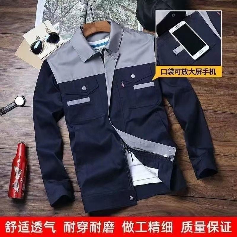 Thick Work Clothes Double-Layer Men's Tooling Dirt-Resistant Wear-Resistant suit Long-Sleeved Labor Suit Autumn and Winter Printing Factory Clothes with Shoulder - Image 3