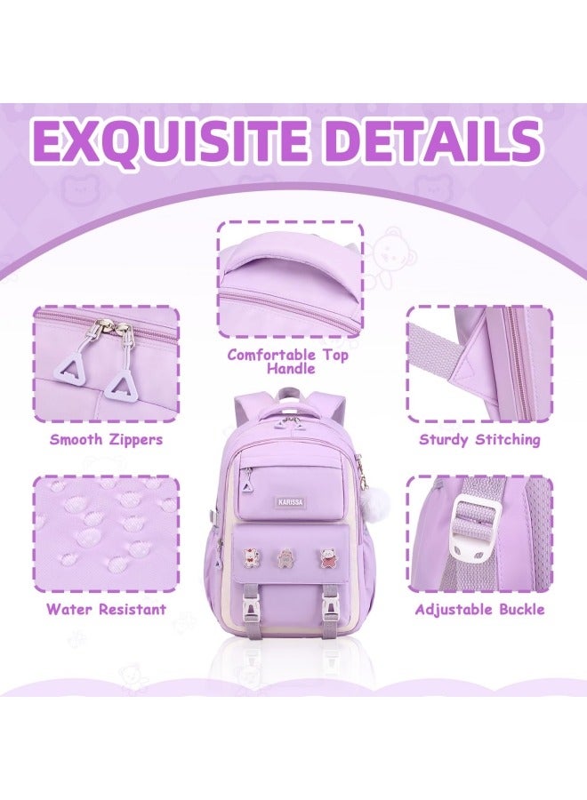 GGEROU Girls Backpack with Pencil BagAesthetic Laptop Backpacks 15.6 Inch Kids Elementary College School Bag Kawaii Large Bookbag Anime Casual Travel Daypack Purple 32*19*47cm - Image 5