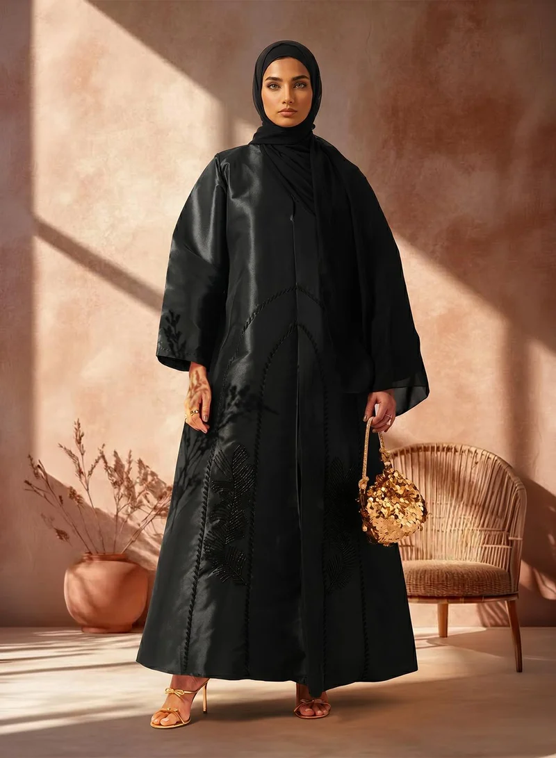 hayas closet Black Embellished Abaya With Sheila