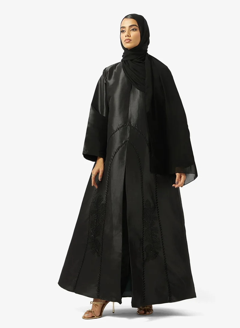 hayas closet Black Embellished Abaya With Sheila