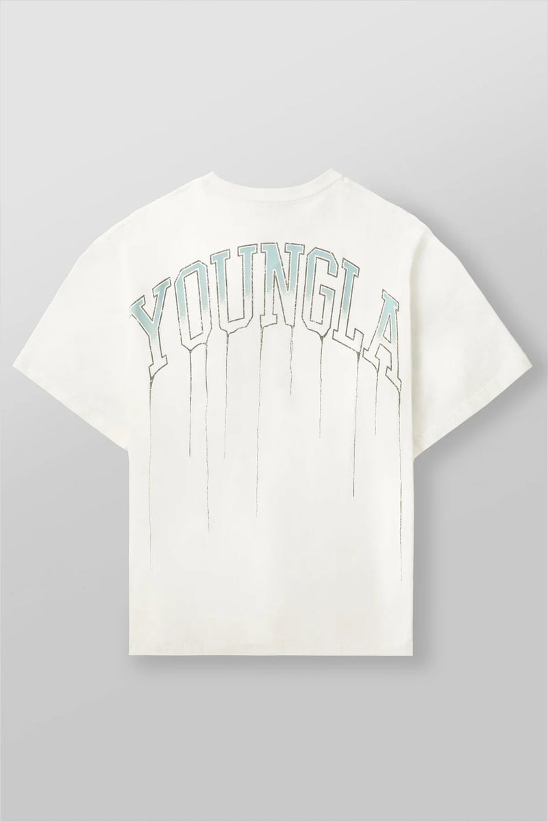 YOUNGLA Mens Oversized T-Shirt Cotton Round Neck Loose Short Sleeve Gym Sports Fitness T-Shirt 240 Fabric White - Image 1