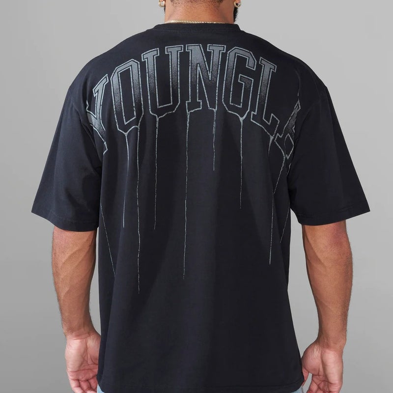 YOUNGLA Mens Oversized T-Shirt Cotton Round Neck Loose Short Sleeve Gym Sports Fitness T-Shirt 240 Fabric White - Image 2
