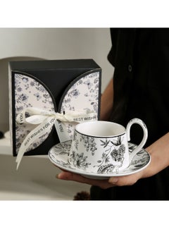 JOSQUEWNN Vintage Floral Ceramic Coffee Mug with Saucer , 300ML British Tea Cup set ,Porcelain Modern water Cups for Office and home , Gift Box for women Birthday  - Image 1