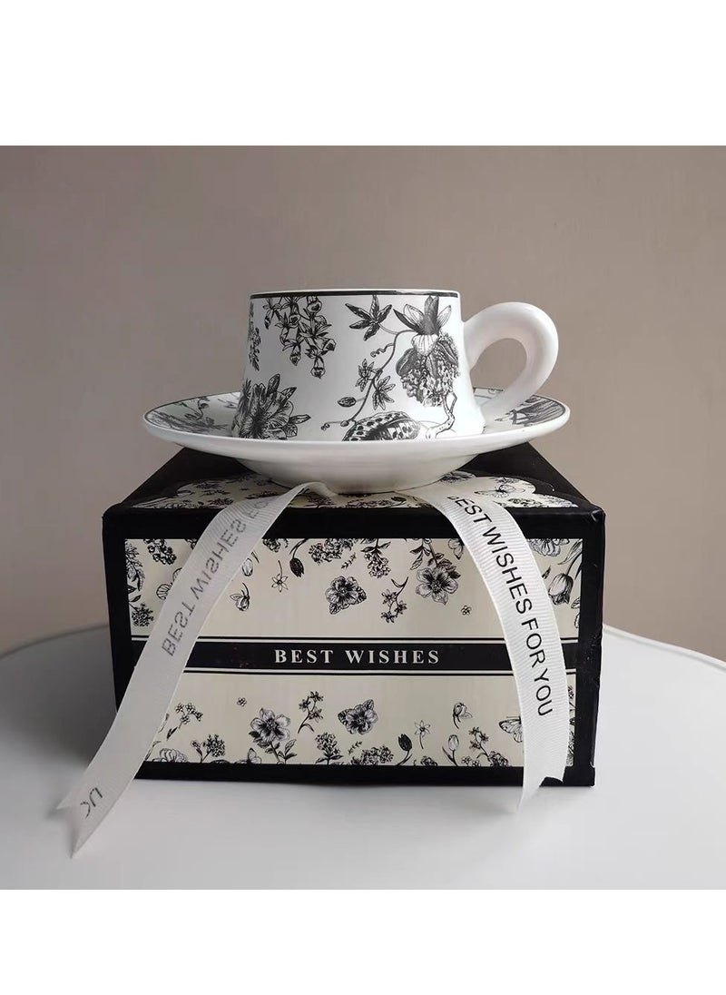 JOSQUEWNN - Vintage Floral Ceramic Coffee Mug with Saucer , 300ML British Tea Cup set ,Porcelain Modern water Cups for Office and home , Gift Box for women Birthday - Image 1