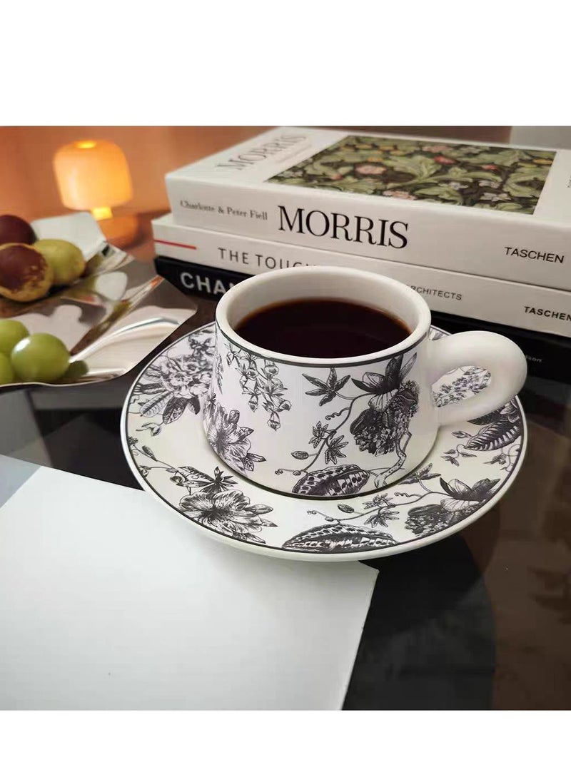 JOSQUEWNN - Vintage Floral Ceramic Coffee Mug with Saucer , 300ML British Tea Cup set ,Porcelain Modern water Cups for Office and home , Gift Box for women Birthday - Image 1