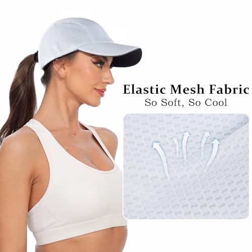 GADIEMKENSD Women's Race Day Running Hat Performance Mesh Baseball Cap - Excellent Ventilation, Lightweight, Reflective Safety Ponytail Hats for Exercise Golf Hiking Beach Workout Gym White - Image 2