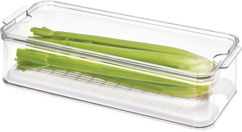 iDesign Crisp Stackable Refrigerator and Pantry Produce Crisp Bin, Clear/White - Image 1