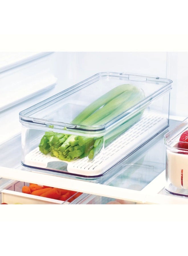iDesign Crisp Stackable Refrigerator and Pantry Produce Crisp Bin, Clear/White - Image 3