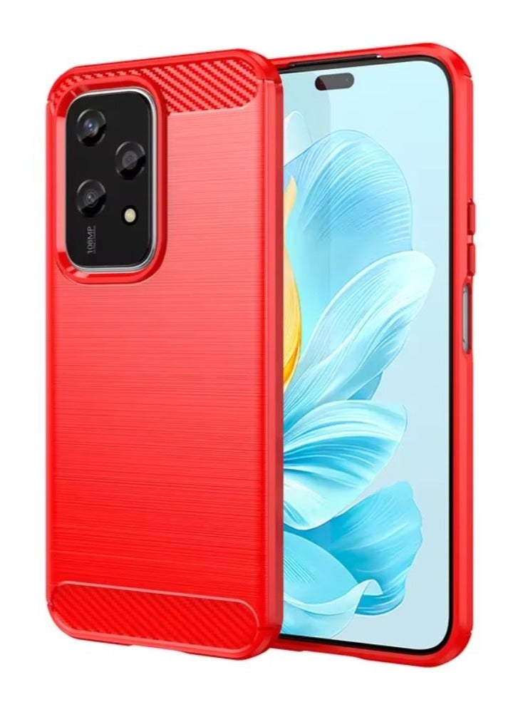 Brushed Carbon Fiber Shockproof Case For Honor 200 Lite - Red