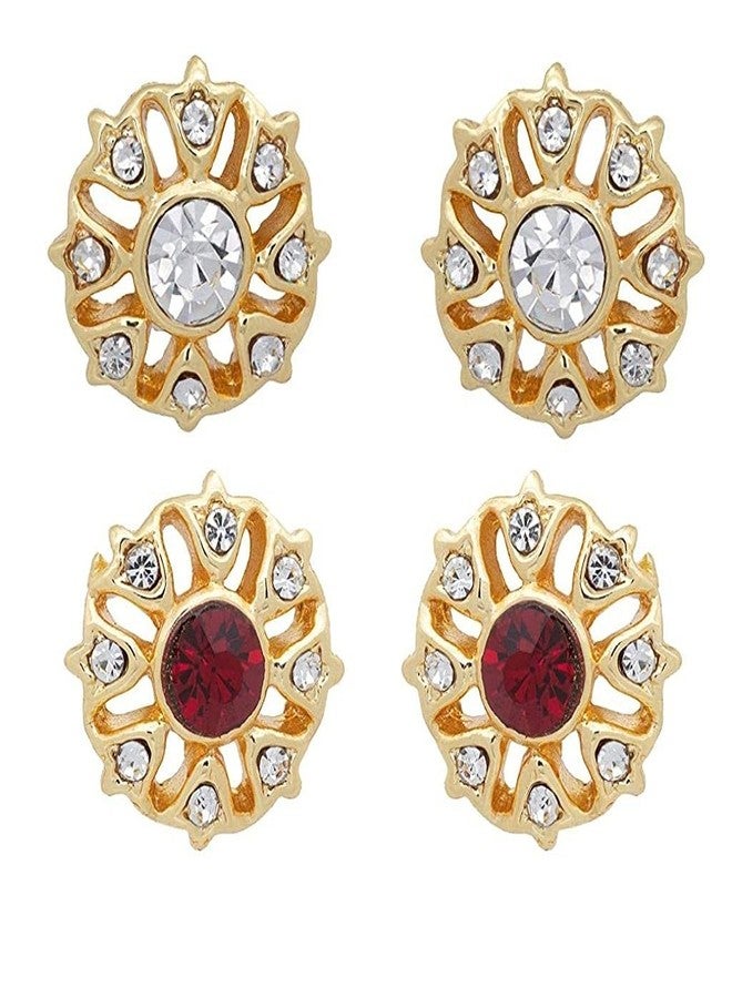 Estele Gehena Traditional Stud Earrings For Women - Pack Of 2 Pairs (White & Red), One Size - Image 1