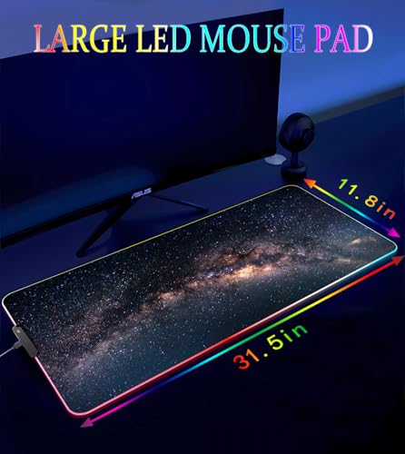 Armanza RGB Gaming Mouse Pad, Large Mousepad with Led Light, Keyboard Pad Gaming Accessories for Desk, Non-Slip Rubber Base Big Mouse Mat for Gamer, 31.5 X 11.8 Inch, Galaxy - Image 4