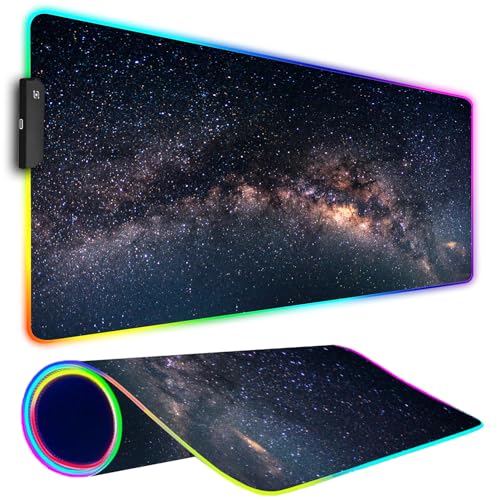 Armanza RGB Gaming Mouse Pad, Large Mousepad with Led Light, Keyboard Pad Gaming Accessories for Desk, Non-Slip Rubber Base Big Mouse Mat for Gamer, 31.5 X 11.8 Inch, Galaxy - Image 1