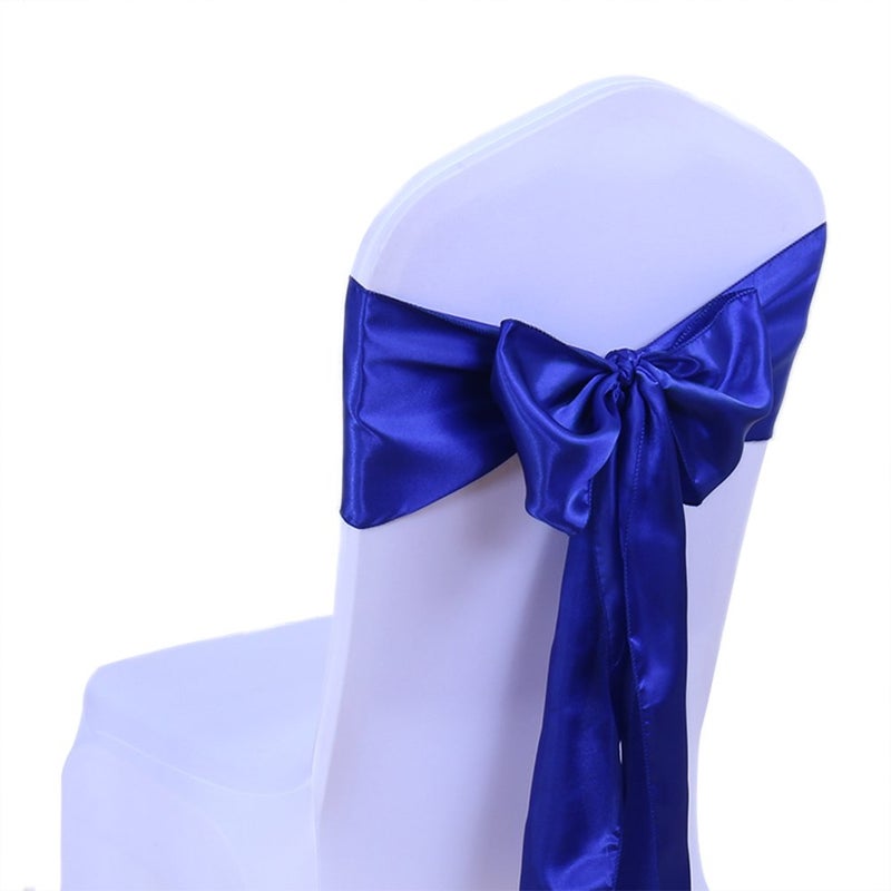 SINSSOWL 50 Royal Blue Chair Sashes Satin Bows for Wedding Birthday Party Fiesta Restaurant Decor  7x108 Inches Chair Ribbons Ties Fitted Banquets Folding Chairs Decorations