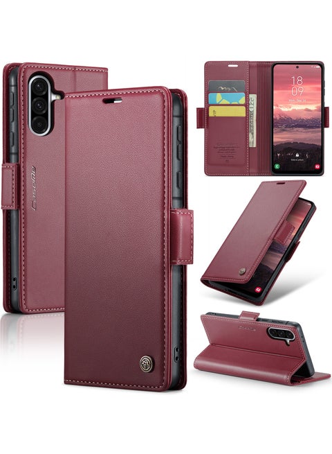 Phone Case Luxury PU Leather Design Anti Fingerprint 023 Flip Cover Card Slot Holder Cover For Samsung Galaxy A56  (Red)