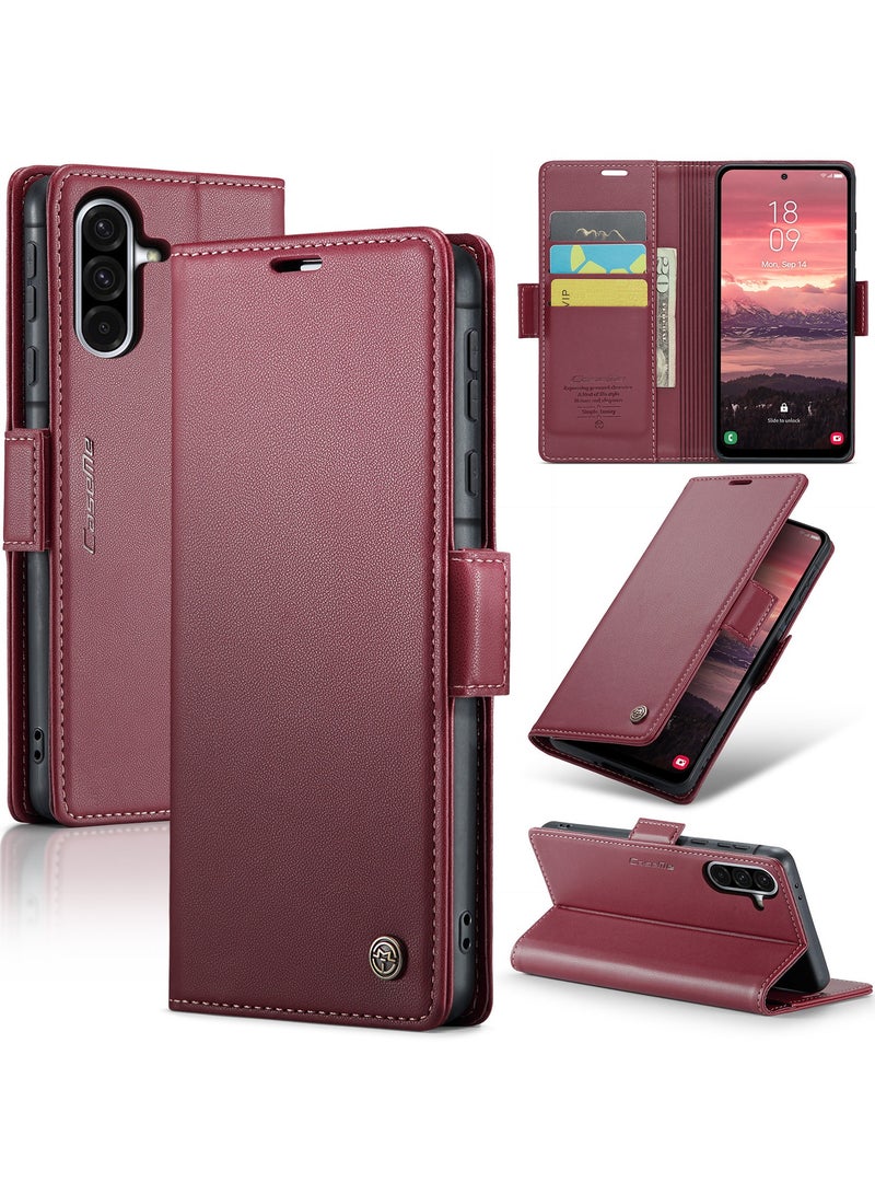 CaseMe Phone Case Luxury PU Leather Design Anti Fingerprint 023 Flip Cover Card Slot Holder Cover For Samsung Galaxy A56  (Red) - Image 1