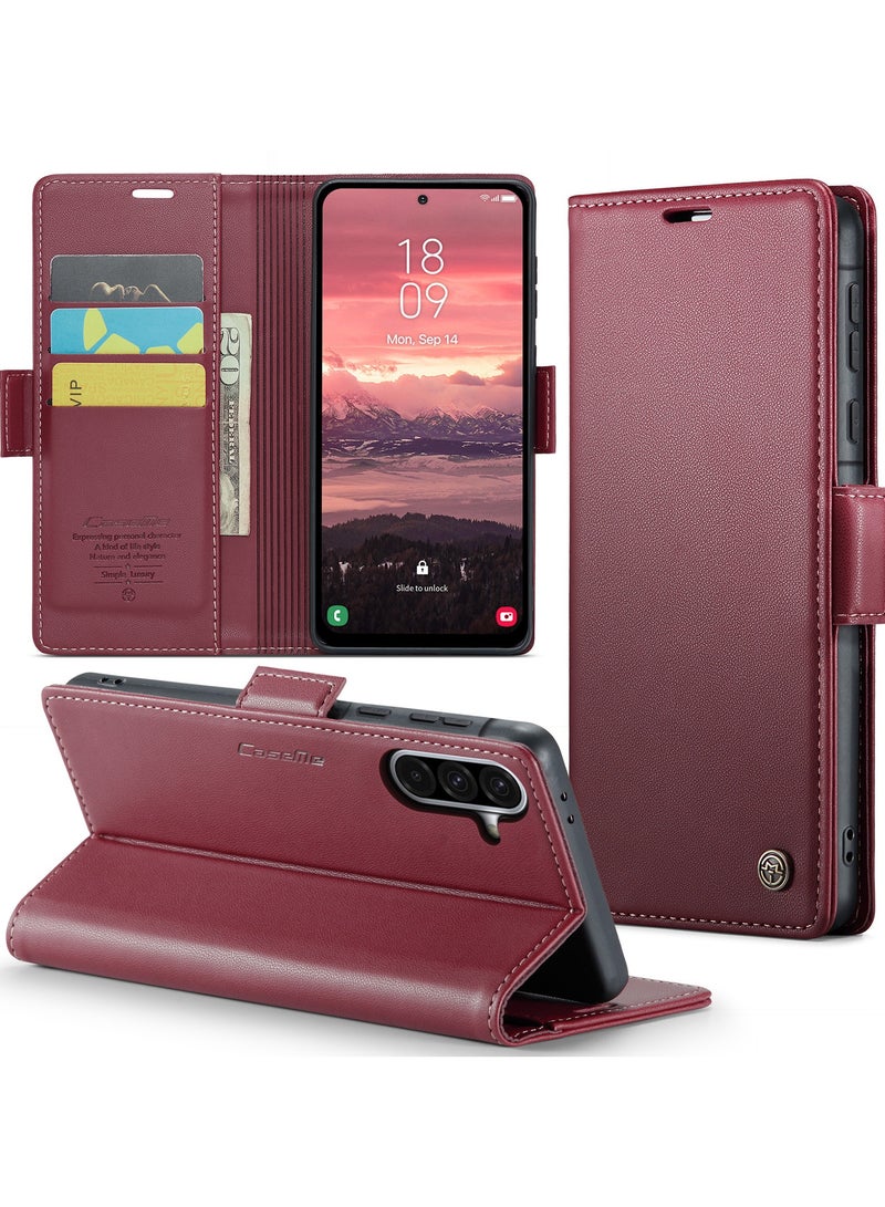 CaseMe Phone Case Luxury PU Leather Design Anti Fingerprint 023 Flip Cover Card Slot Holder Cover For Samsung Galaxy A56  (Red) - Image 2