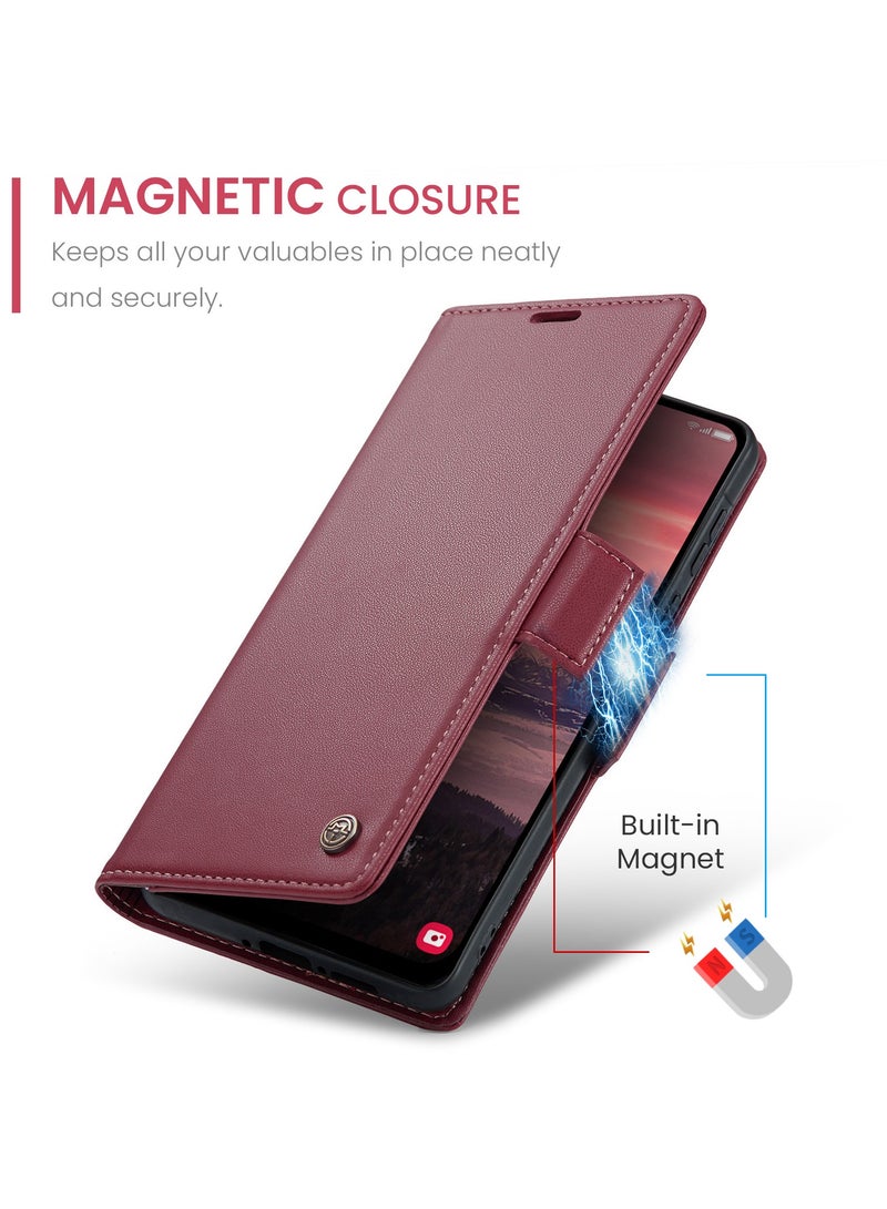 CaseMe Phone Case Luxury PU Leather Design Anti Fingerprint 023 Flip Cover Card Slot Holder Cover For Samsung Galaxy A56  (Red) - Image 3