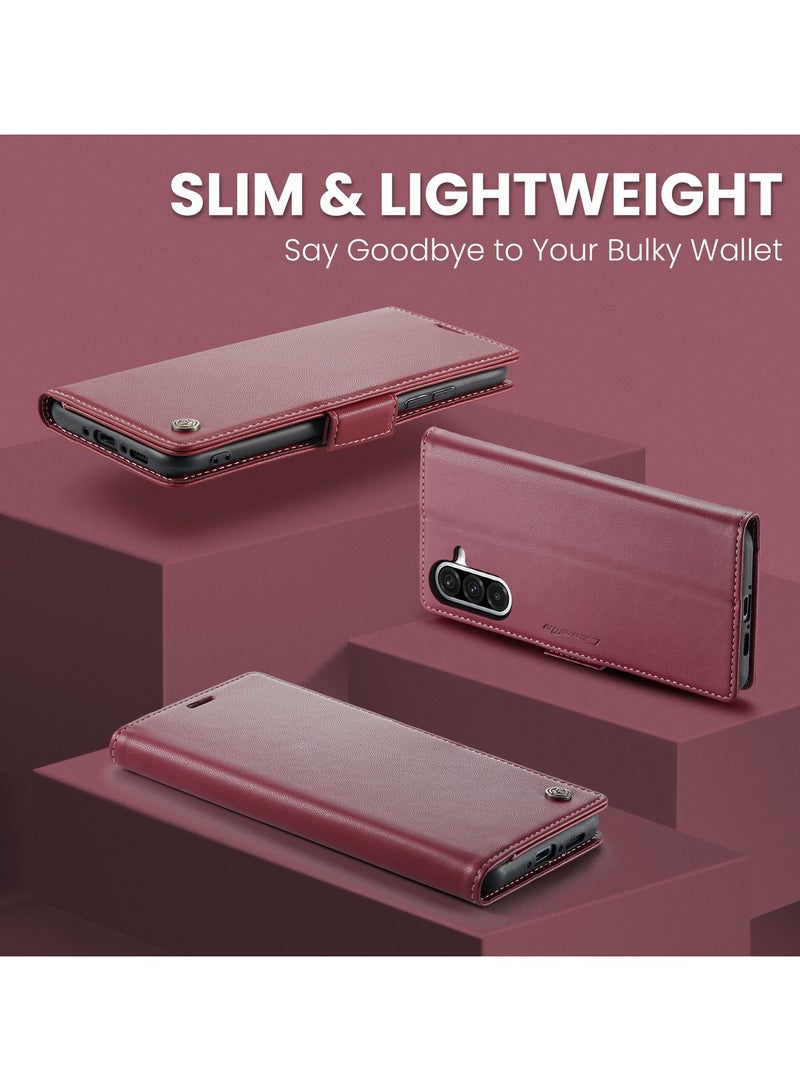 CaseMe Phone Case Luxury PU Leather Design Anti Fingerprint 023 Flip Cover Card Slot Holder Cover For Samsung Galaxy A56  (Red) - Image 5