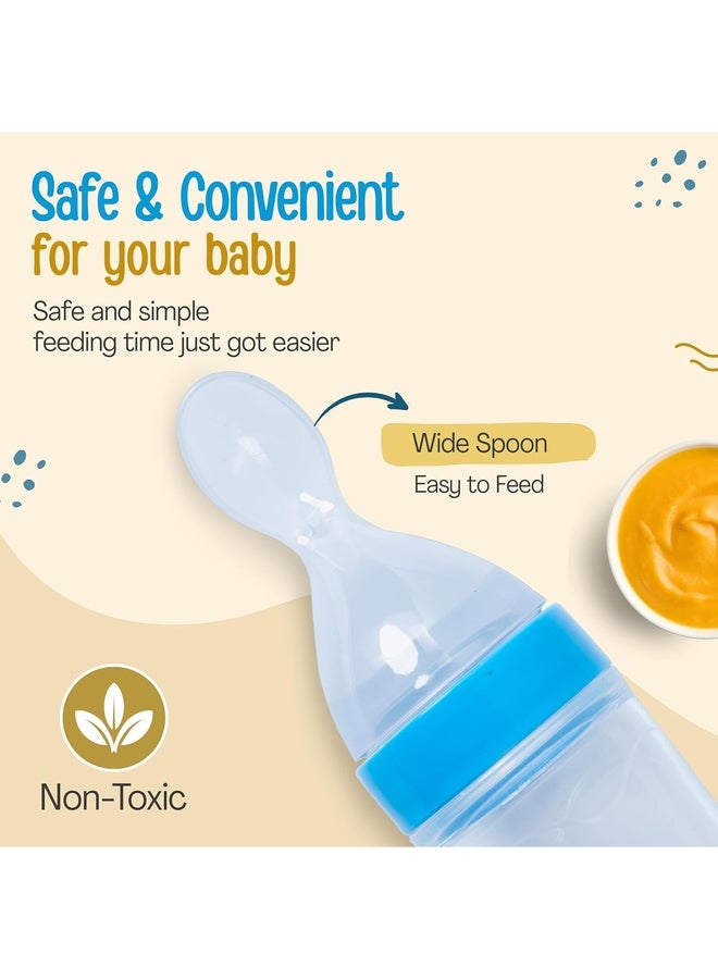 Luvlap Feeding Spoon with Squeezy Food Grade Silicone Feeder Bottle, for Infant Baby, 90ml, BPA Free - Image 4