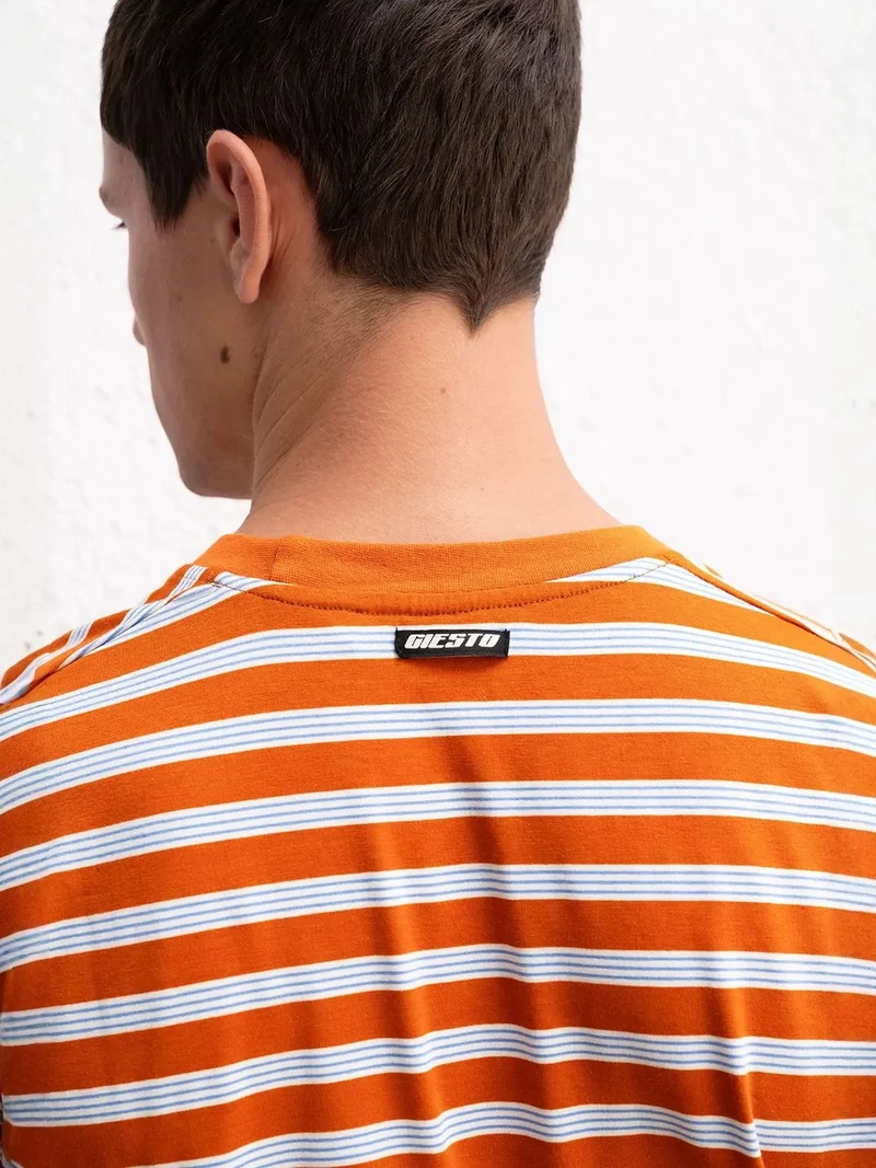 Giesto Brick Red GIESTO Slim Fit Striped Crew Neck T-Shirt for Men | Best Price UAE