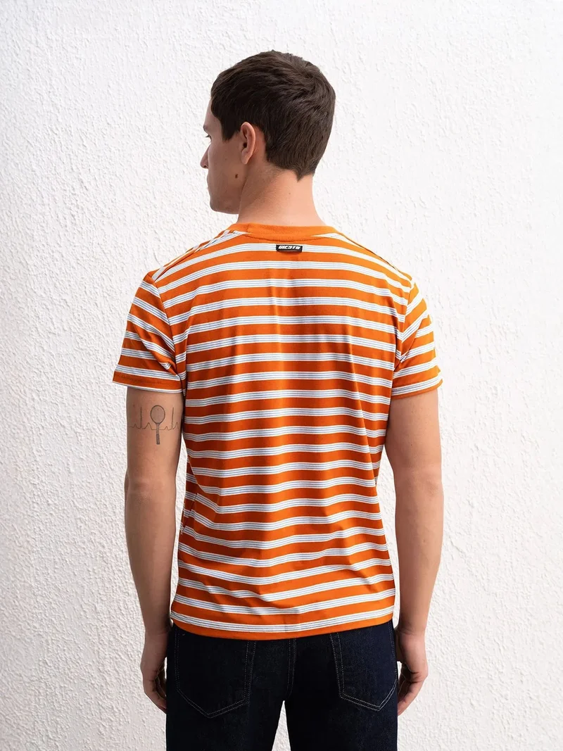 Giesto Brick Red GIESTO Slim Fit Striped Crew Neck T-Shirt for Men | Best Price UAE