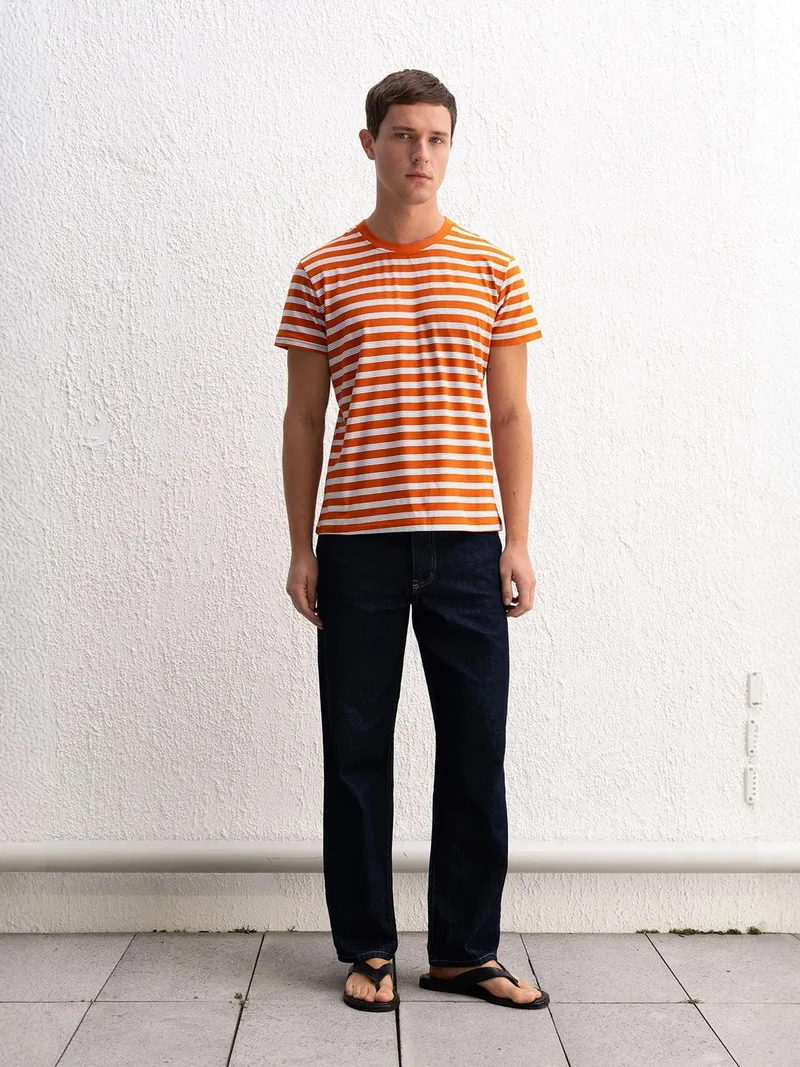 Giesto Brick Red GIESTO Slim Fit Striped Crew Neck T-Shirt for Men | Best Price UAE