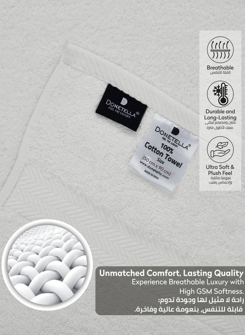 Donetella Premium 100 % Combed Cotton 4-Pcs Hand Towel Set (50 X 90 CM) 600 GSM Super Soft Hand Towel, Highly Absorbent, Quick Dry,Best Towel for Bathroom, Spa And Hotel,White