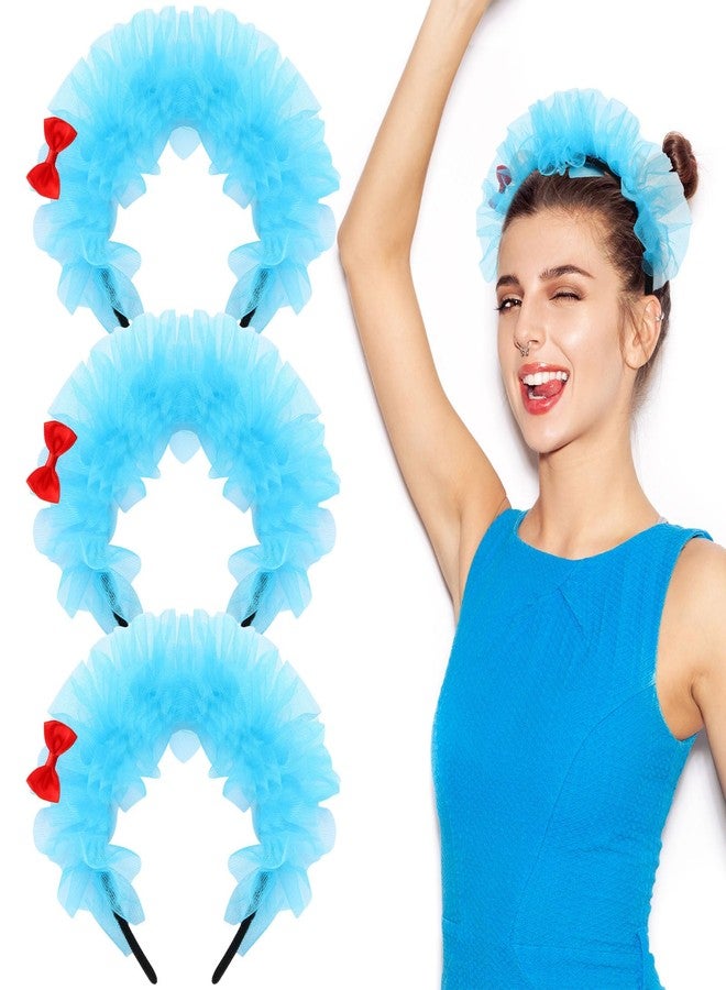 جيجكسين طقم جيجكسين مكون من 3 قطع من عصابات الرأس الزرقاء الناعمة، عصابات رأس زرقاء رقيقة، زي تنكري للنساء، مجموعة إكسسوارات شعر، أغطية رأس لطيفة (نمط التول). - Image 1