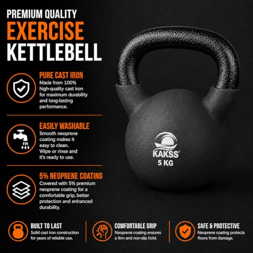 Kakss Half Coating Neoprene Kettlebell (Proudly Made in India) (BLK, 5KG) - Image 4