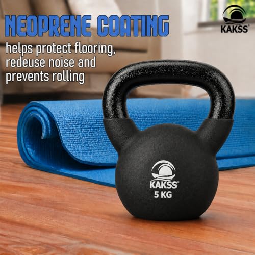 Kakss Half Coating Neoprene Kettlebell (Proudly Made in India) (BLK, 5KG) - Image 5