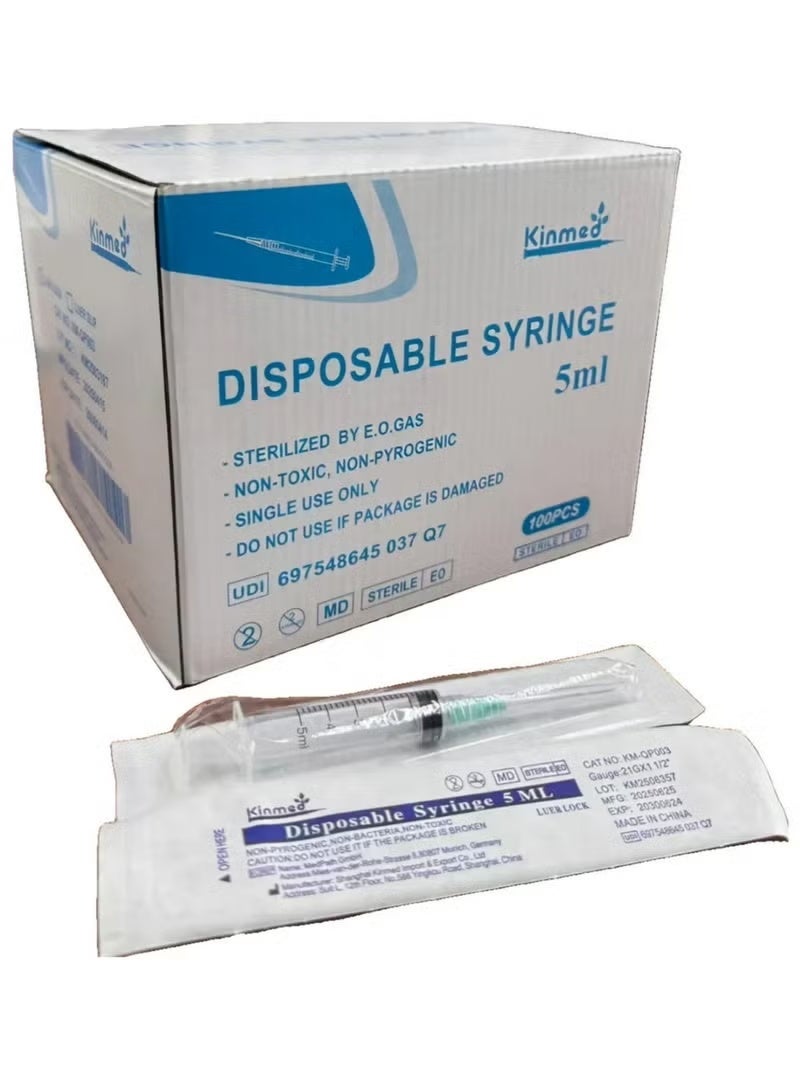 Kinmed Disposable Sterile Syringes 5ml with Needle, Single Use - Pack of 100 - Image 3