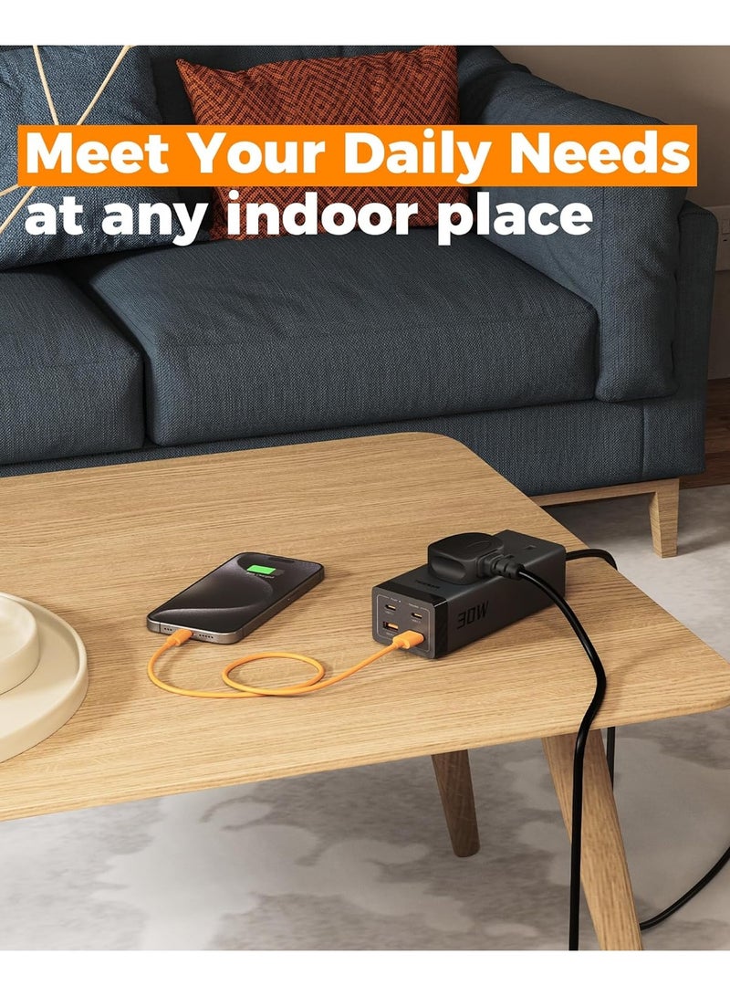 TESSAN Extension Lead With 4 USB Slots, 30W USB C Fast Charge, 2 Way Multi Plug Extension With Surge Protection, 2M Extension Cable, 3250W Multiplug Power Strip TESSAN 6 IN 1 Power Strip 2 AC Outlets, 2 USB A Ports, 2 Type C Ports (30W) With 2M Cable 30W PD Fast Charger For Home, Office, School Supplies Black - Image 5