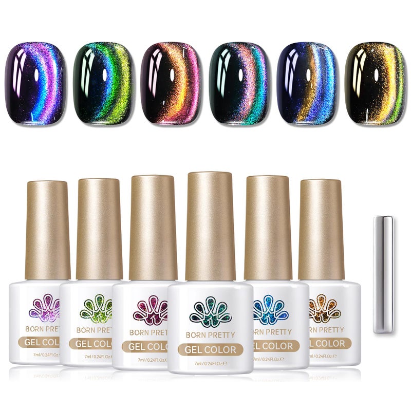 Born Pretty Cat Magnetic Gel Nail Polish 9D Polaris Holorgraphic Cat Magnetic Eye Gel Polish Glitter Gel Polish Set 6PCS - Image 1