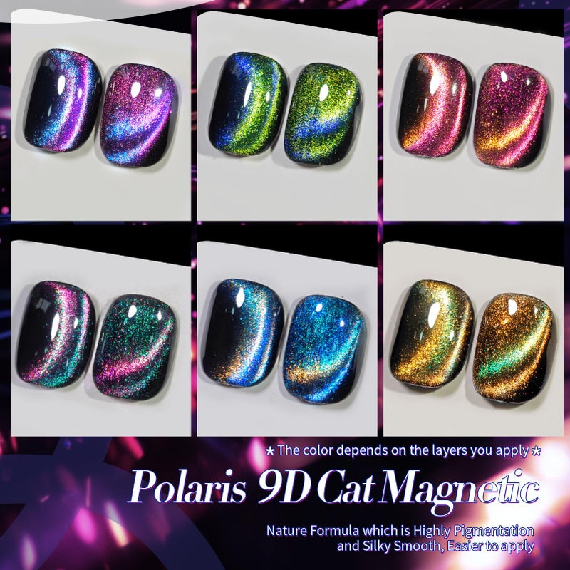 Born Pretty Cat Magnetic Gel Nail Polish 9D Polaris Holorgraphic Cat Magnetic Eye Gel Polish Glitter Gel Polish Set 6PCS - Image 2